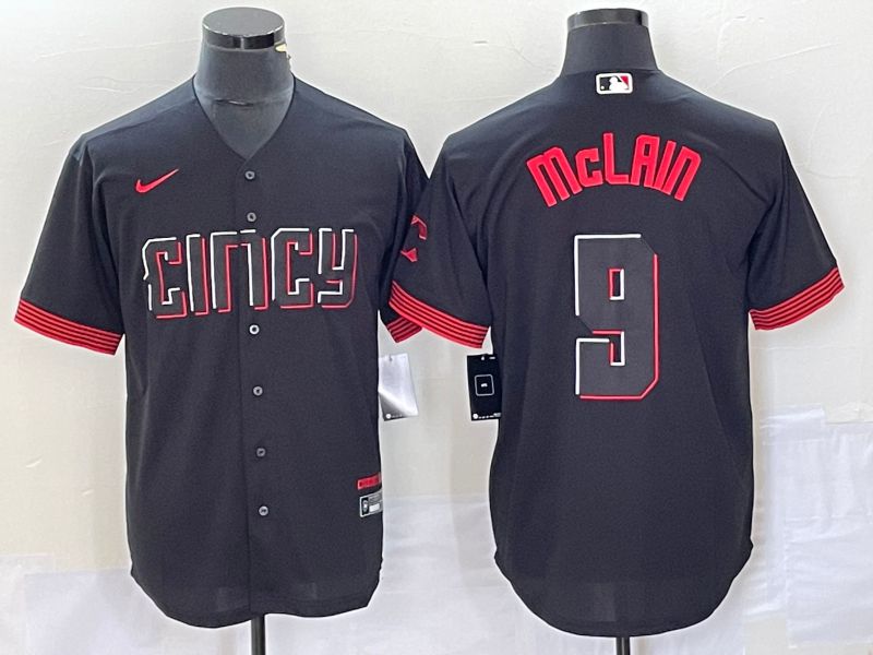 Men Cincinnati Reds #9 Mclain Nike Black 2023 City Connect Replica Player MLB Jersey5